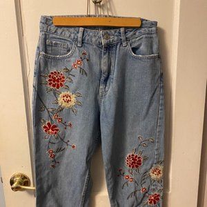 Flower embroidered Topshop mom jeans